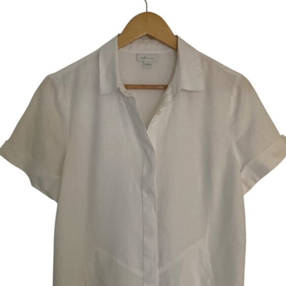 J. Jill Love Linen White Short Sleeve Button Front Shirt Dress Size Small - Picture 3 of 4
